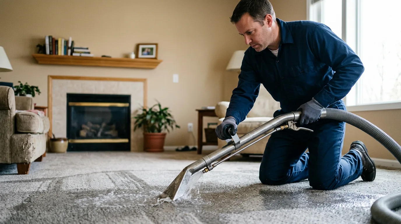 Water damage restoration technician working near Middlefield, MA